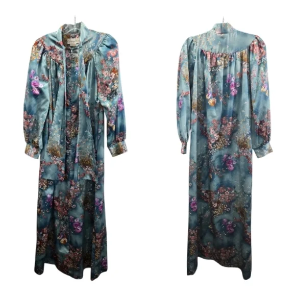 VTG 70s Christian Dior Canada Floral Maxi Robe Lavallière Gown Size S - Picture 9 of 10